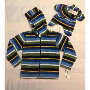 WonderKids Toddler Boys Striped Fleece Hoodie Hat Set Size 5T NWT